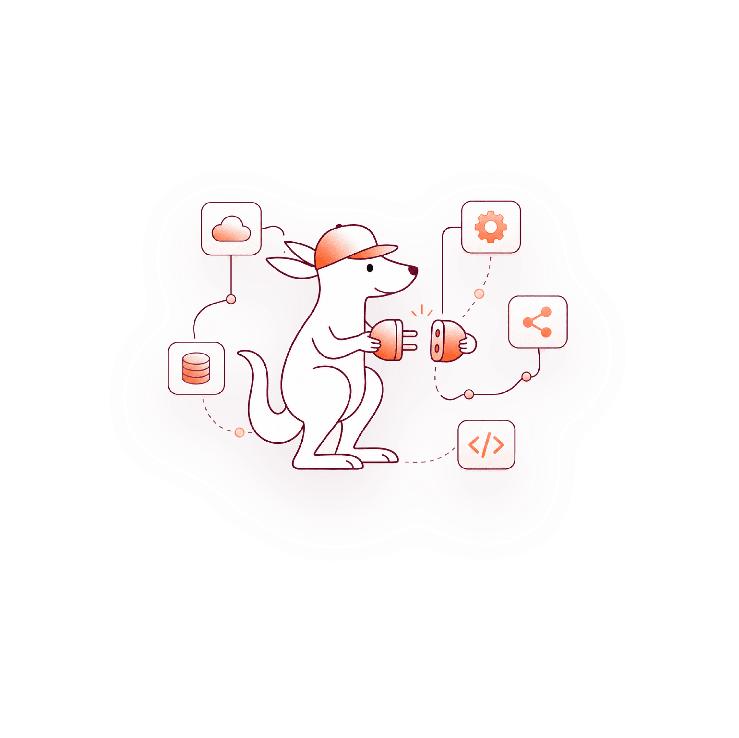 Mascote Kanglu conectando sistemas