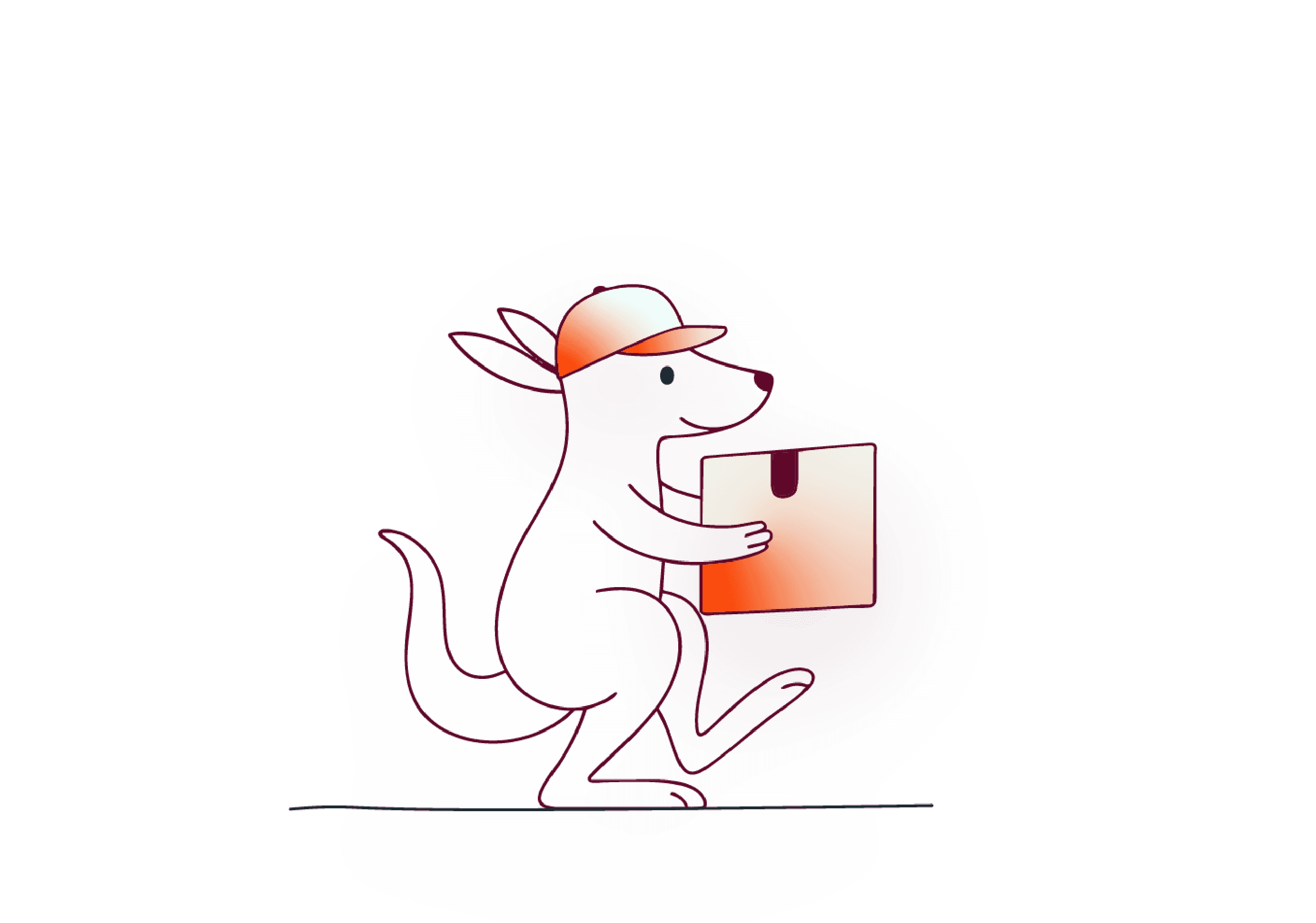 Mascote Kanglu levando um pacote até a entrega